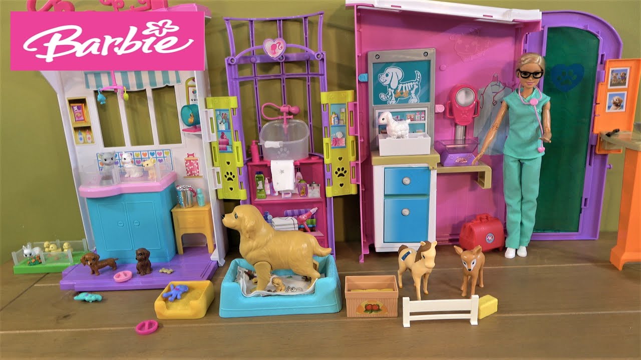 Barbie and Ken Pet Care Story: Barbie Pet Clinic, Chelsea’s Train, Skippers New House, Barbie Pets