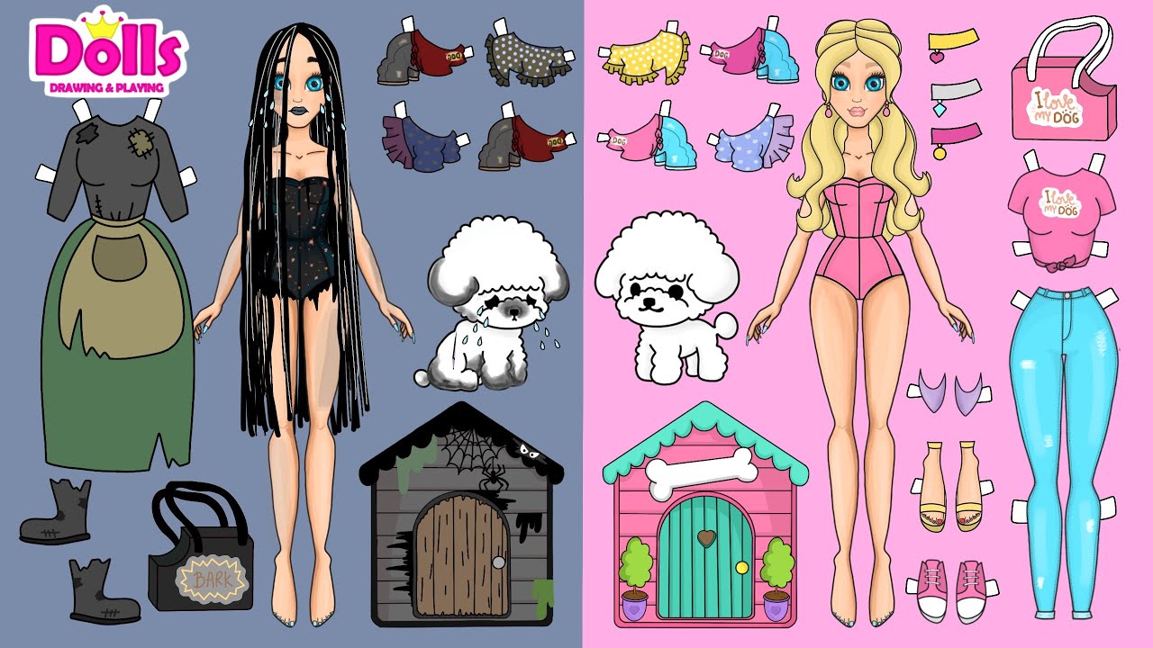 PAPER DOLLS DOG HOUSE & LITTLE PUPPY CARE DRESS UP